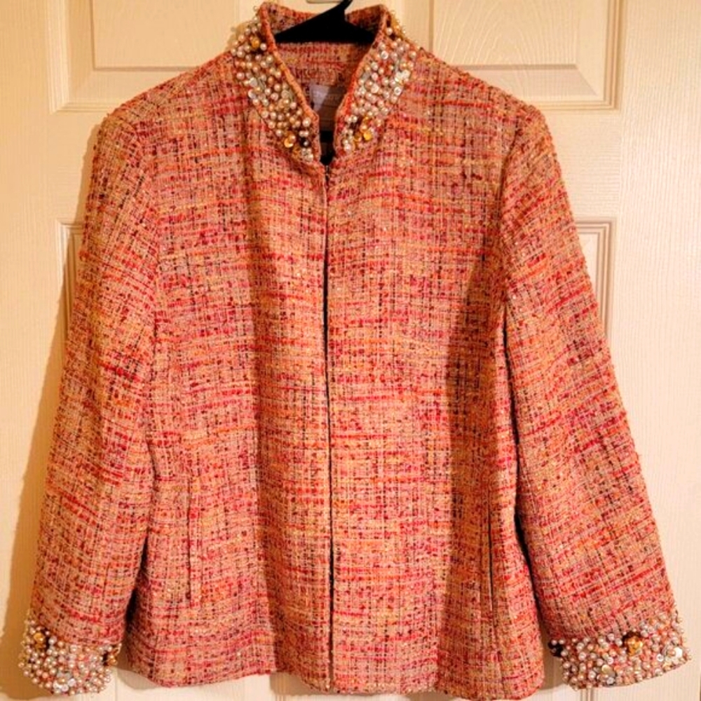 Chico's Tweed Pearl & Sequin Jacket (1)